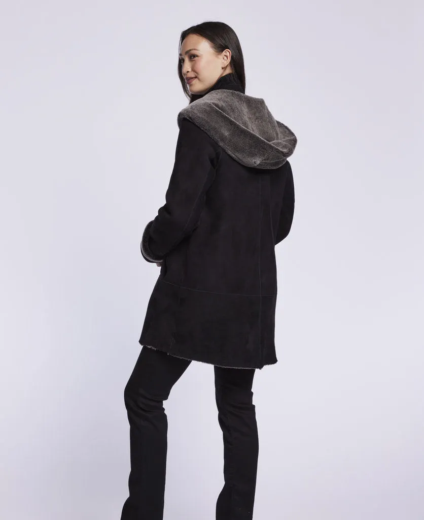 007 Reversible  hooded shearling topper just 3 left   1/S 1/\M 1/l   SOLID BLACK $500  sorry no additional discounts