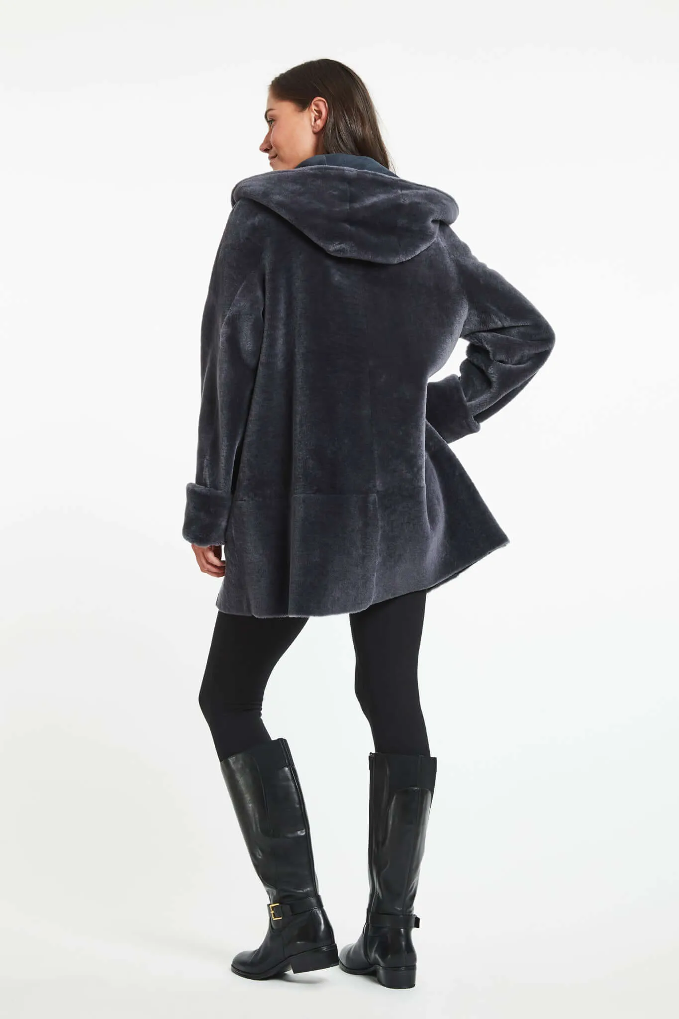 007 Reversible  hooded shearling topper just 3 left   1/S 1/\M 1/l   SOLID BLACK $500  sorry no additional discounts