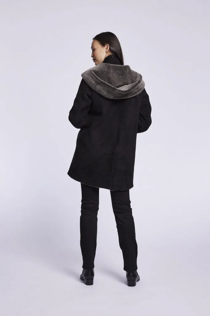 007 Reversible  hooded shearling topper just 3 left   1/S 1/\M 1/l   SOLID BLACK $500  sorry no additional discounts