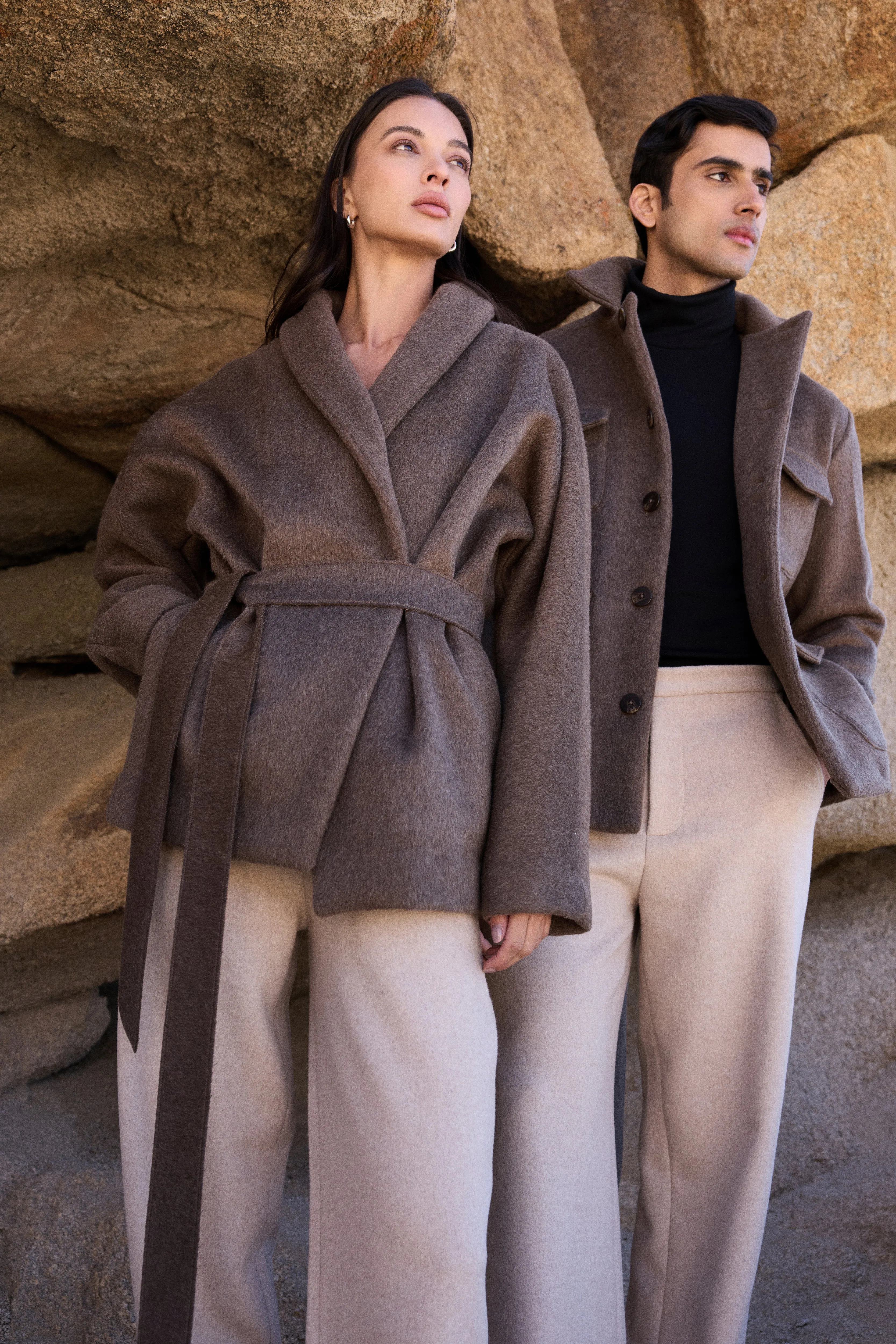 100% Merino Wool Short Coat- MAN (Bark)