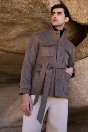 100% Merino Wool Short Coat- MAN (Bark)
