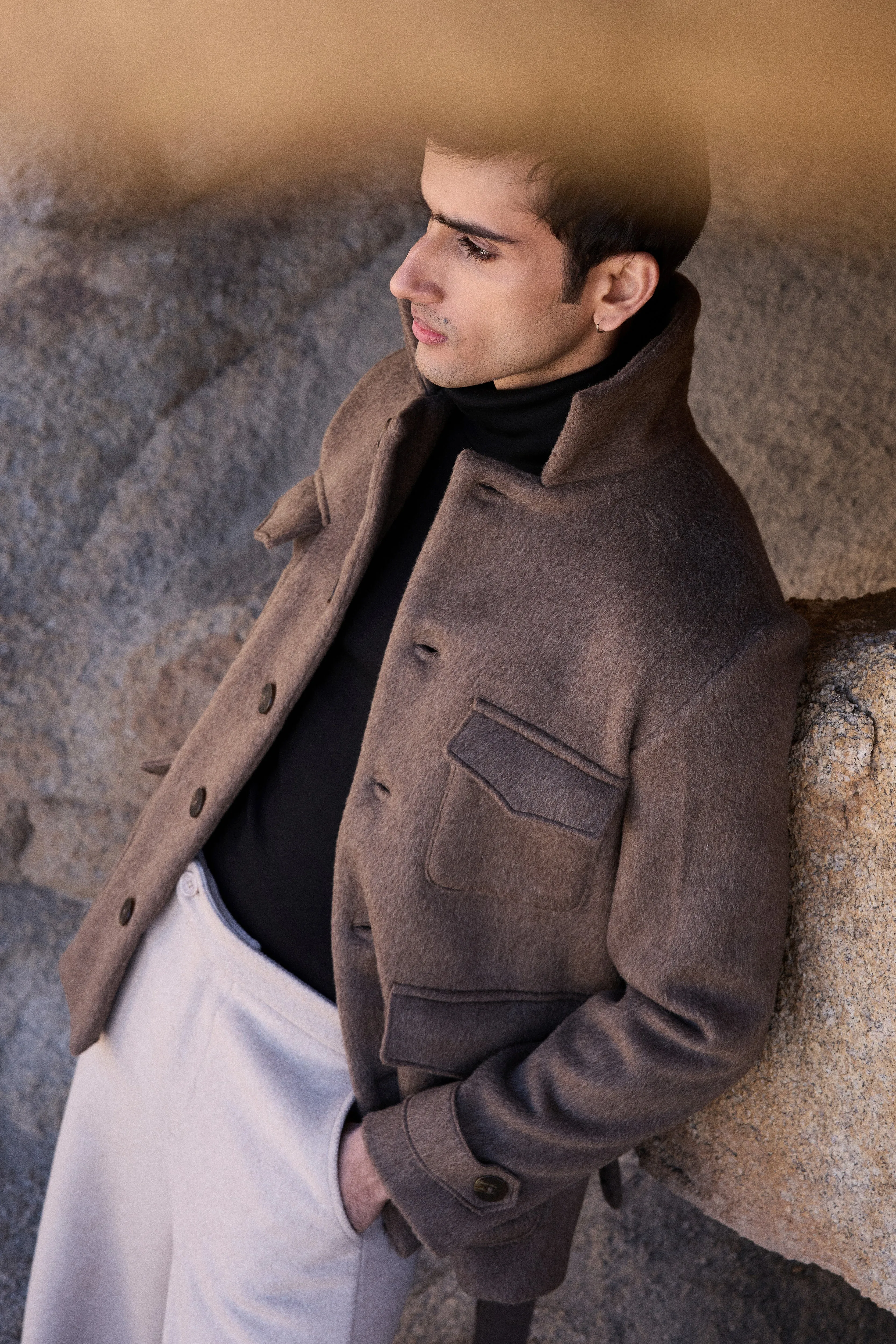 100% Merino Wool Short Coat- MAN (Bark)