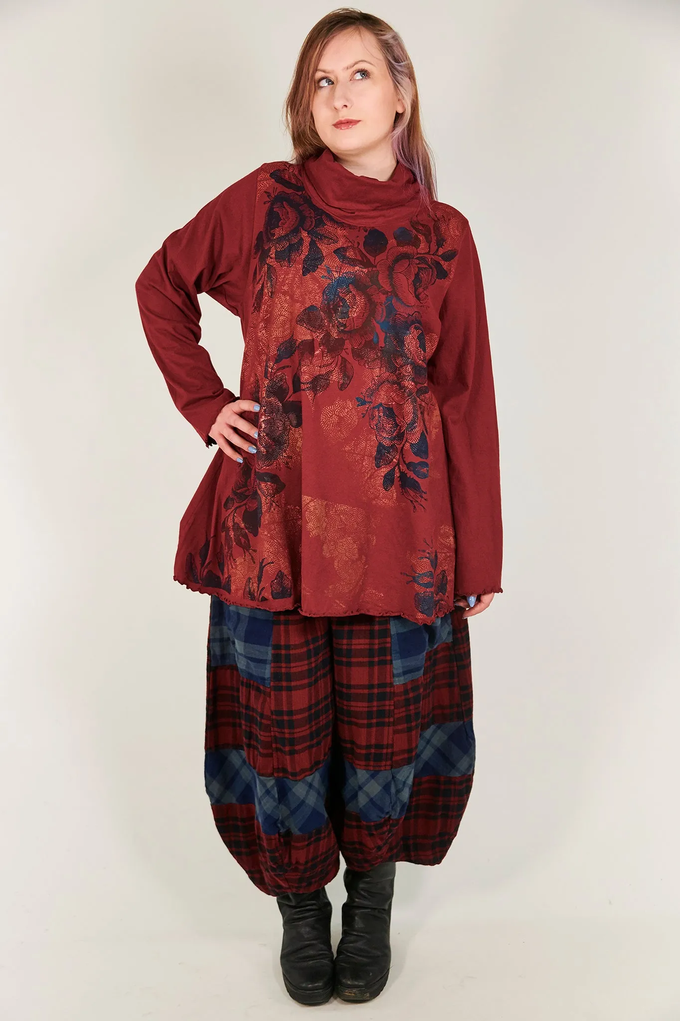 1165 Cowl Neck Tee-Sangria-P