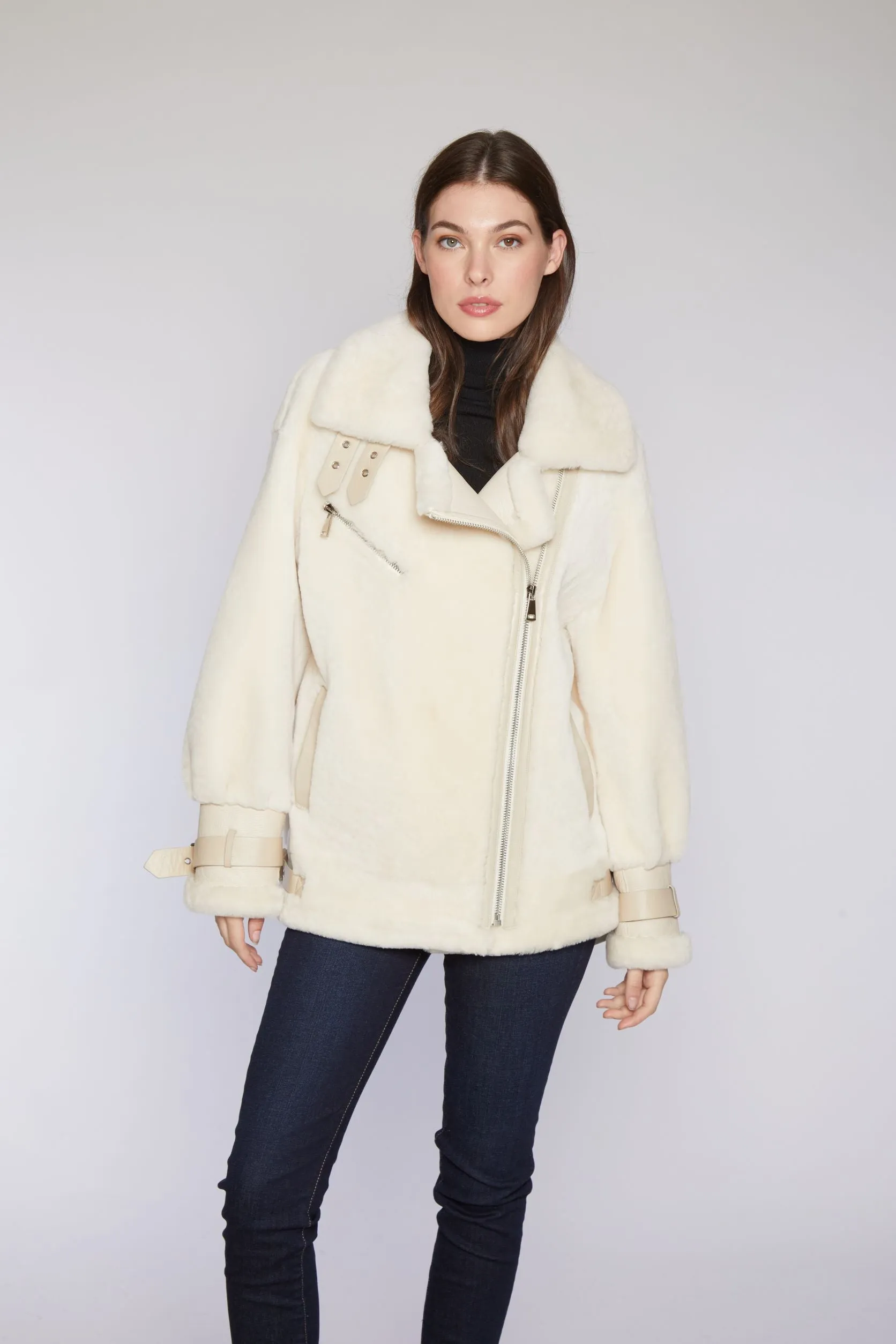 #126 Plush Shearling Moto Jacket    just one left  large    $500  sorry no additional discounts