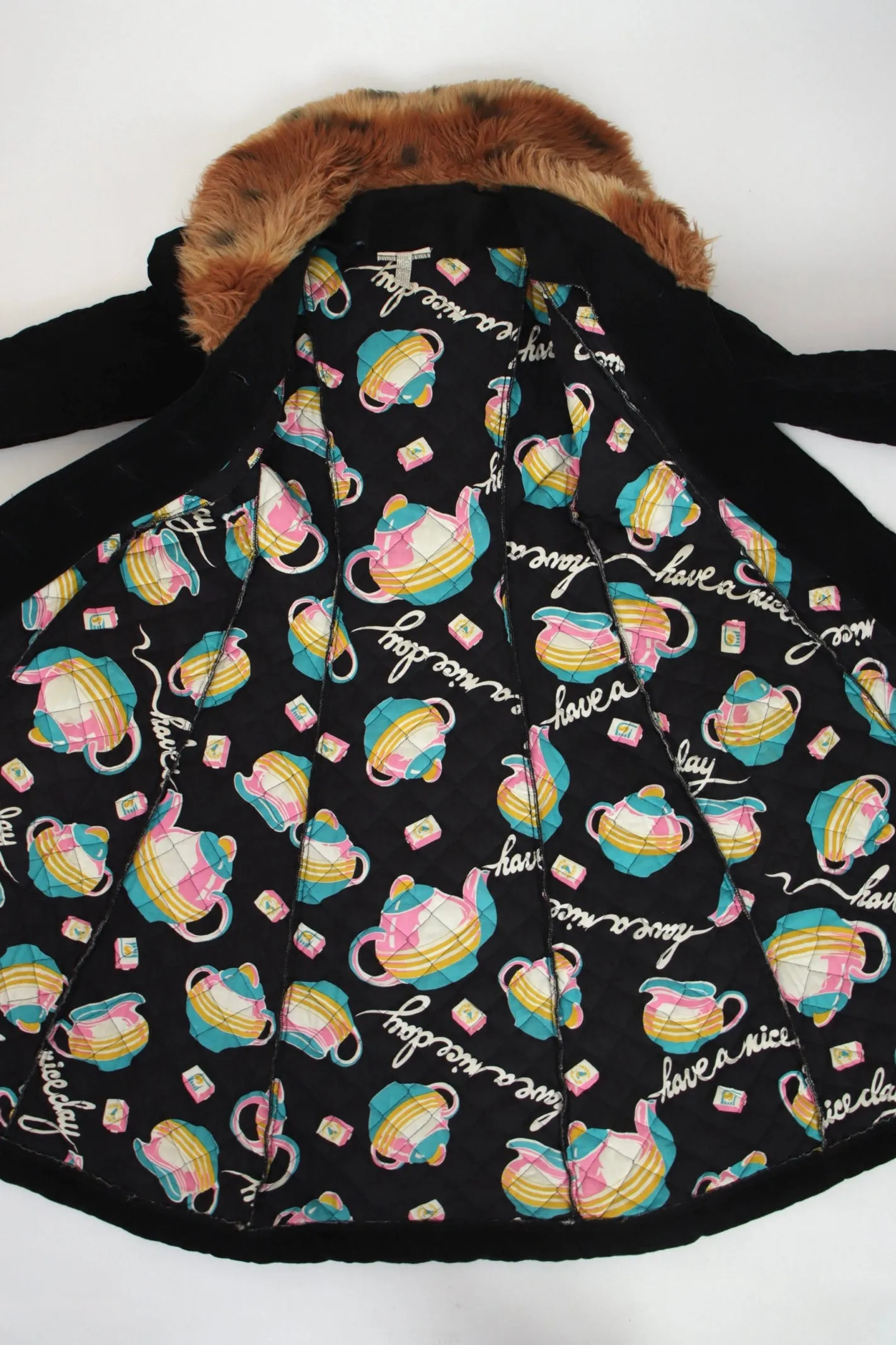 1970s Betsey Johnson Alley Cat Quilted Faux Fur Coat