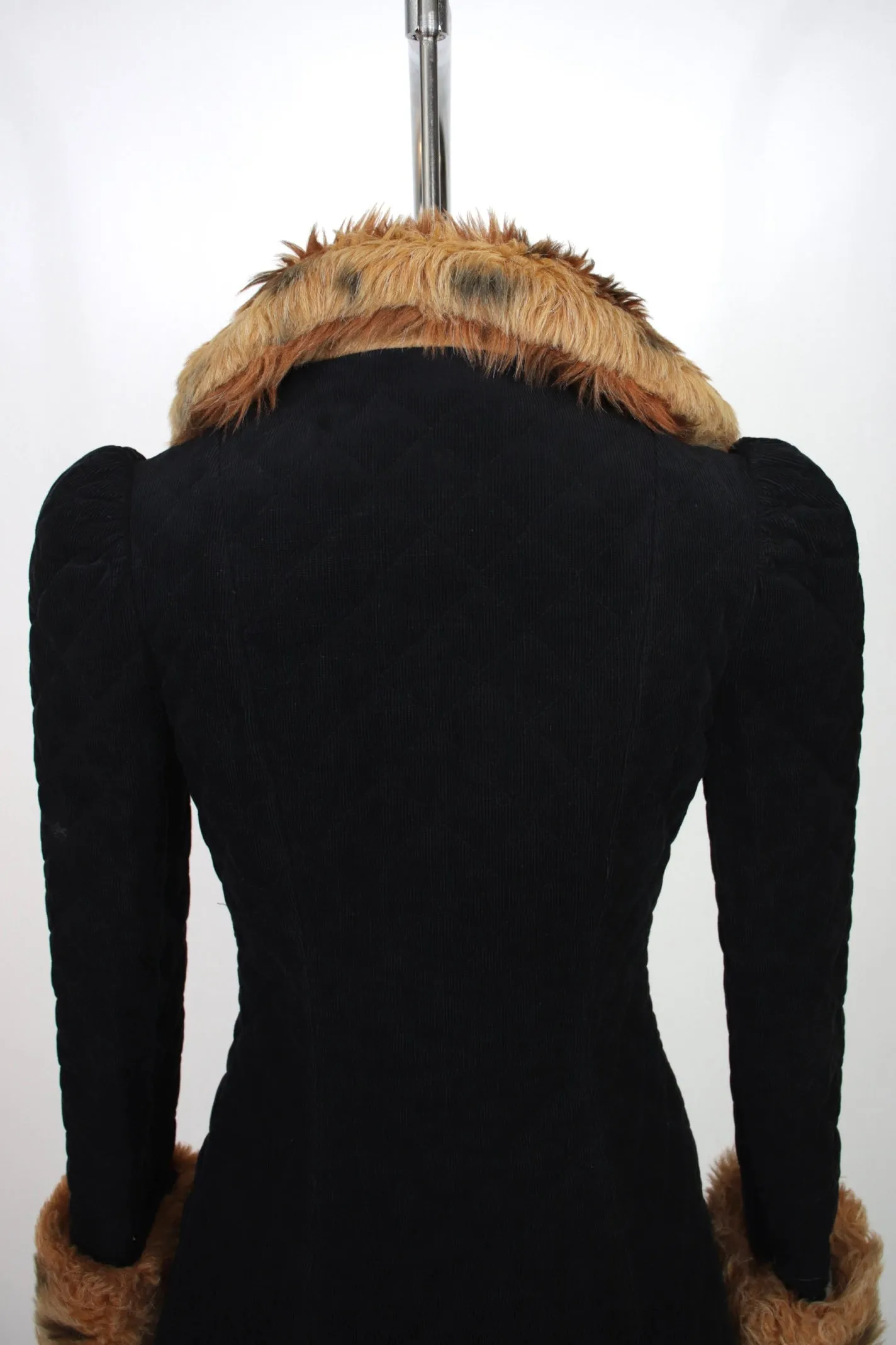 1970s Betsey Johnson Alley Cat Quilted Faux Fur Coat