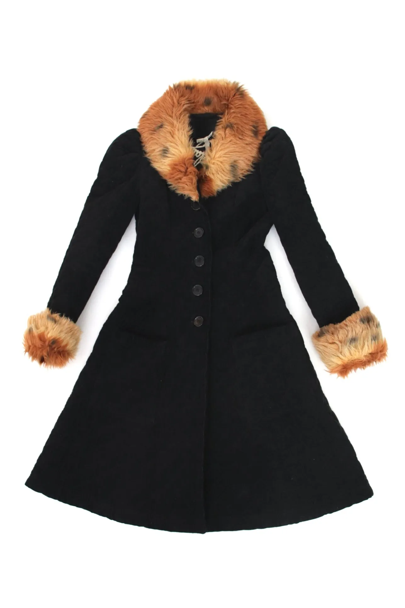 1970s Betsey Johnson Alley Cat Quilted Faux Fur Coat