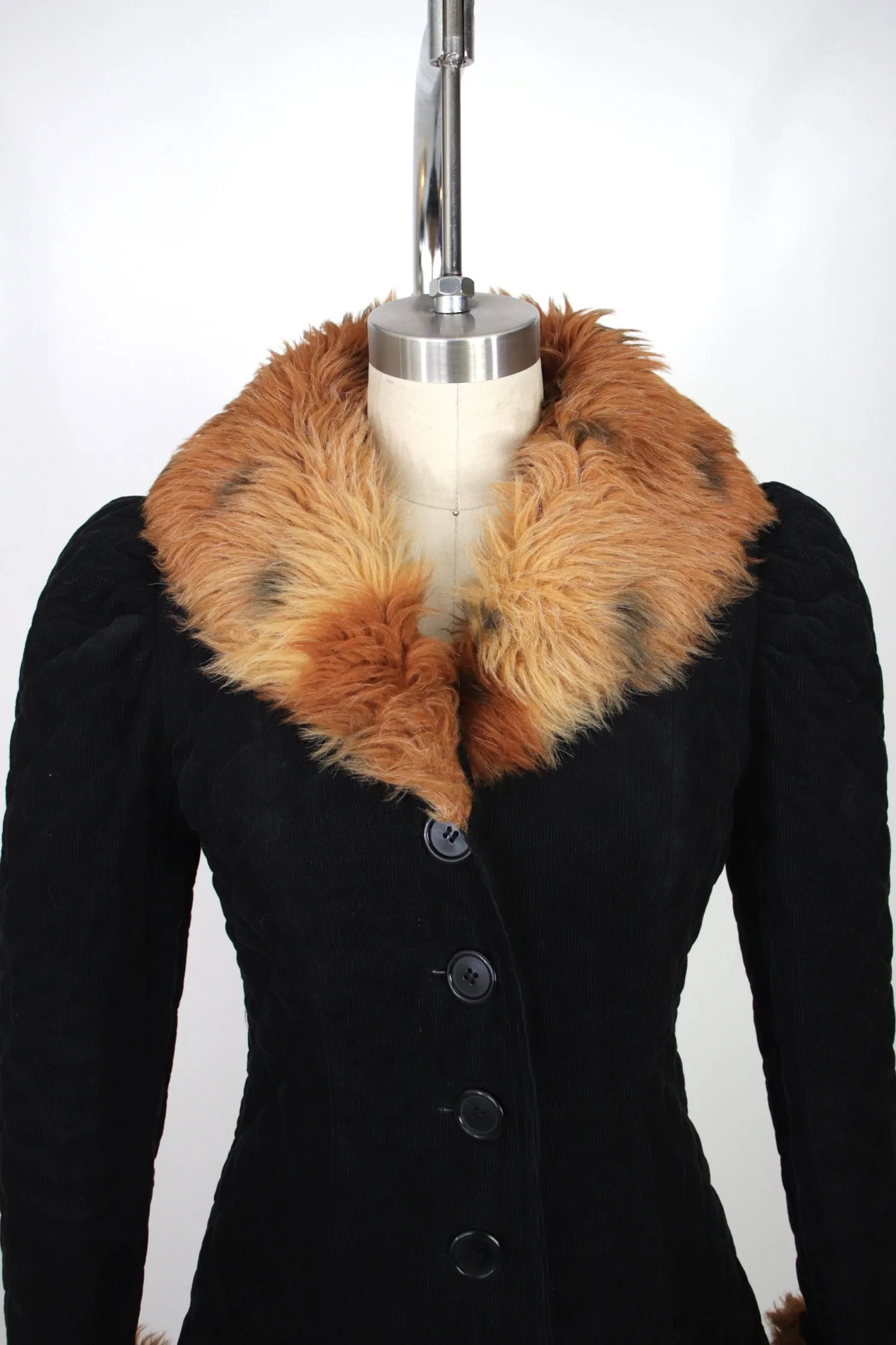 1970s Betsey Johnson Alley Cat Quilted Faux Fur Coat