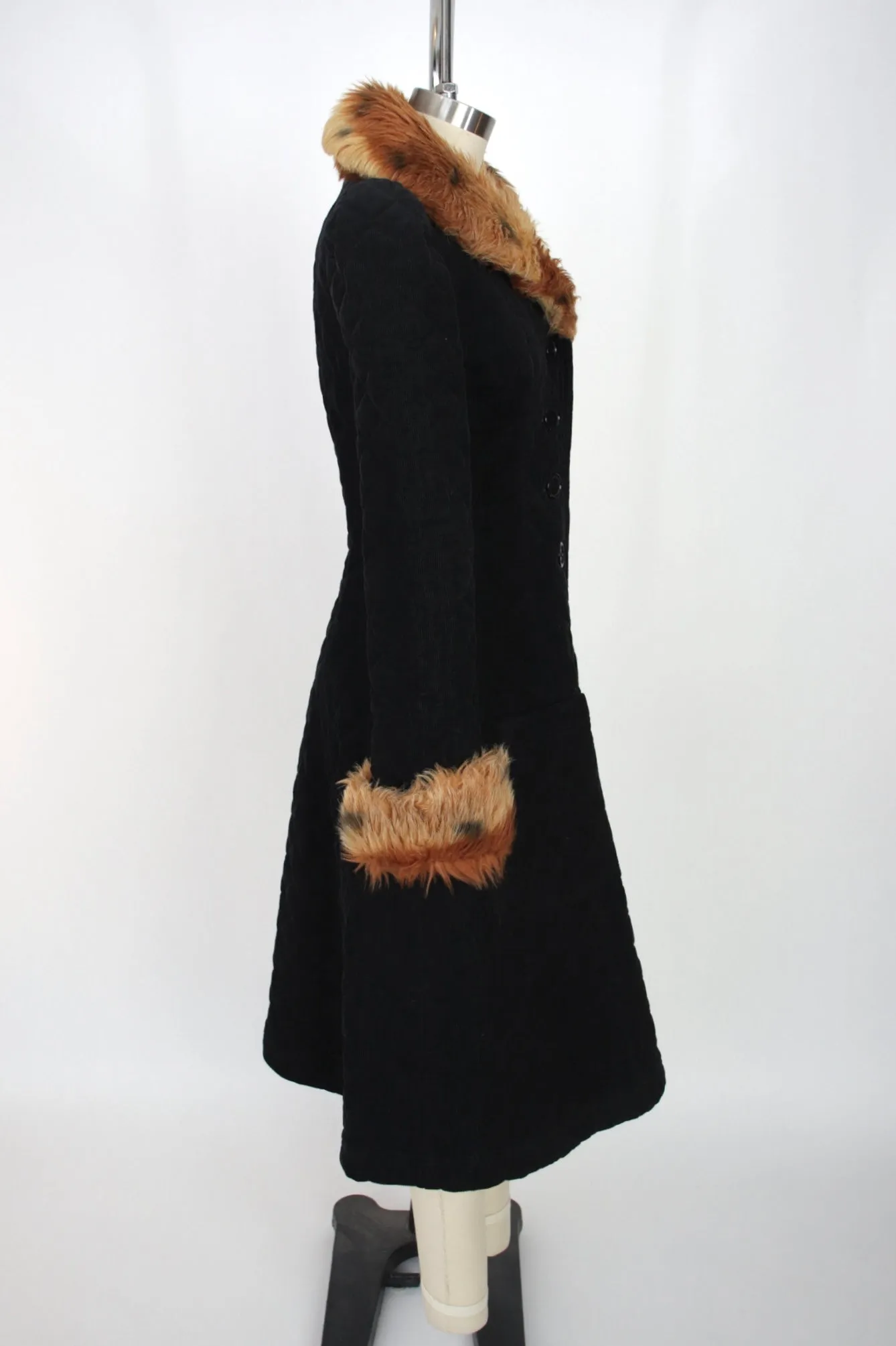 1970s Betsey Johnson Alley Cat Quilted Faux Fur Coat