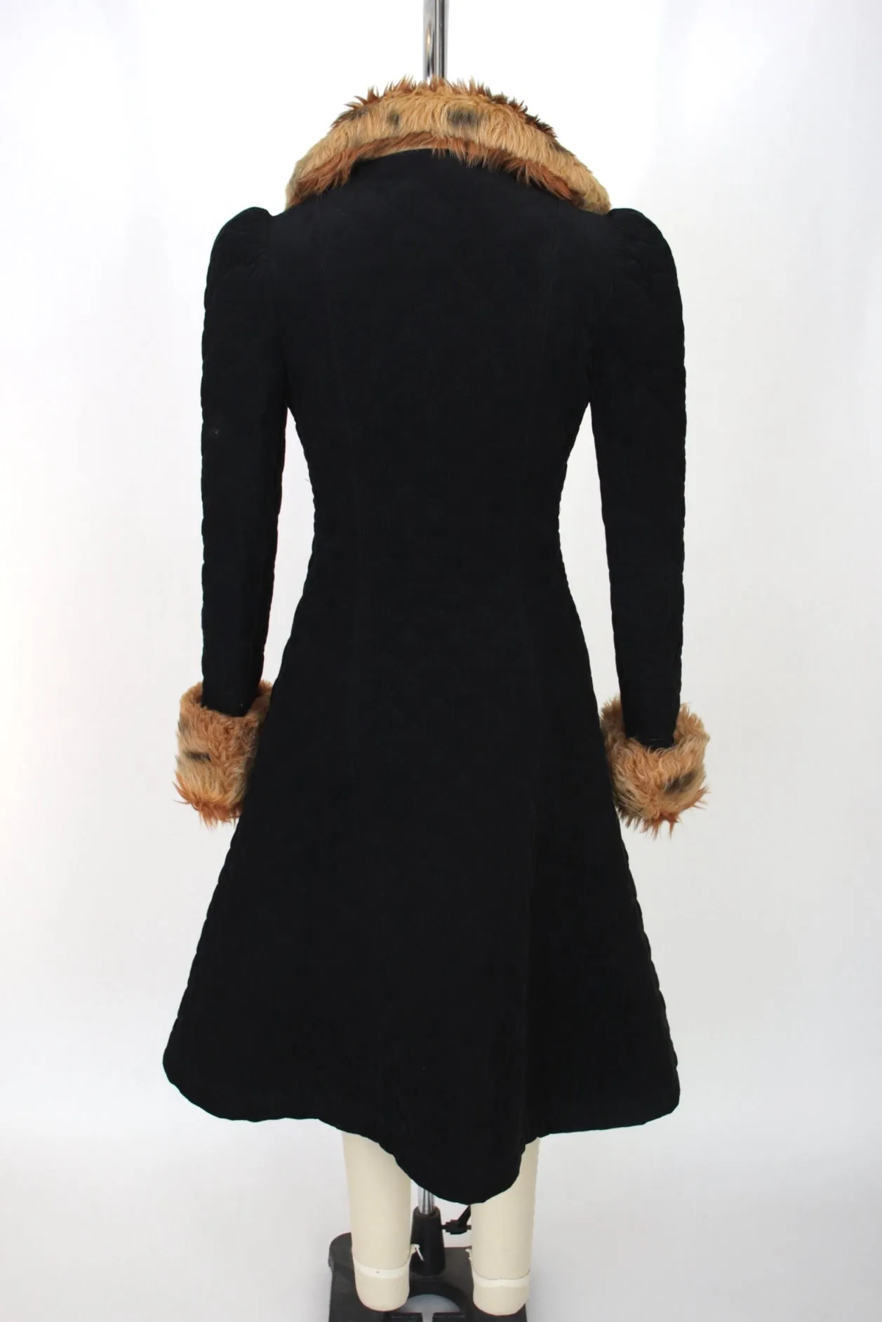 1970s Betsey Johnson Alley Cat Quilted Faux Fur Coat