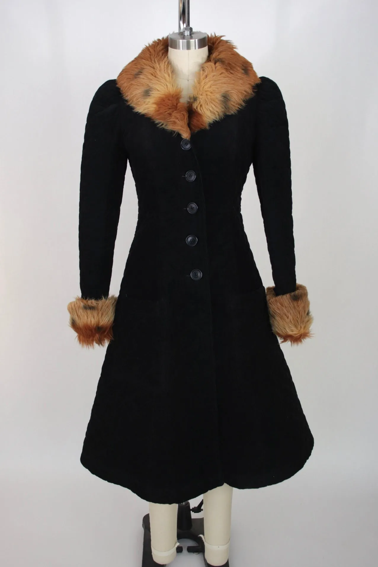 1970s Betsey Johnson Alley Cat Quilted Faux Fur Coat