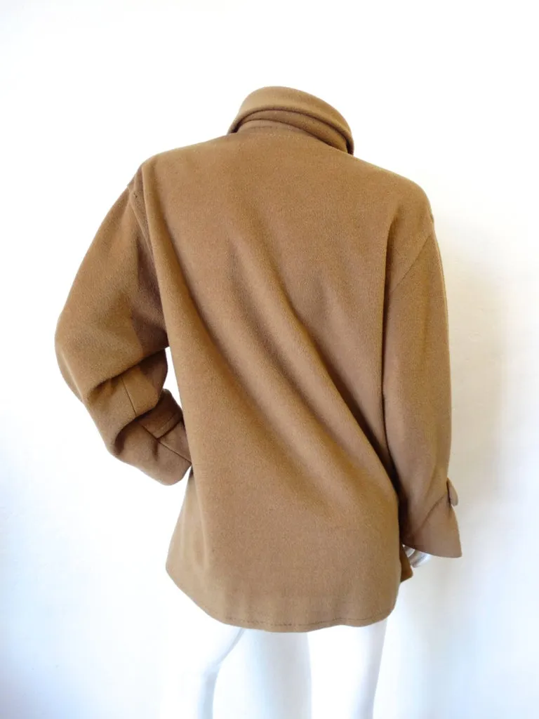 1980s James Galanos Avant-Garde Tan Wool Coat