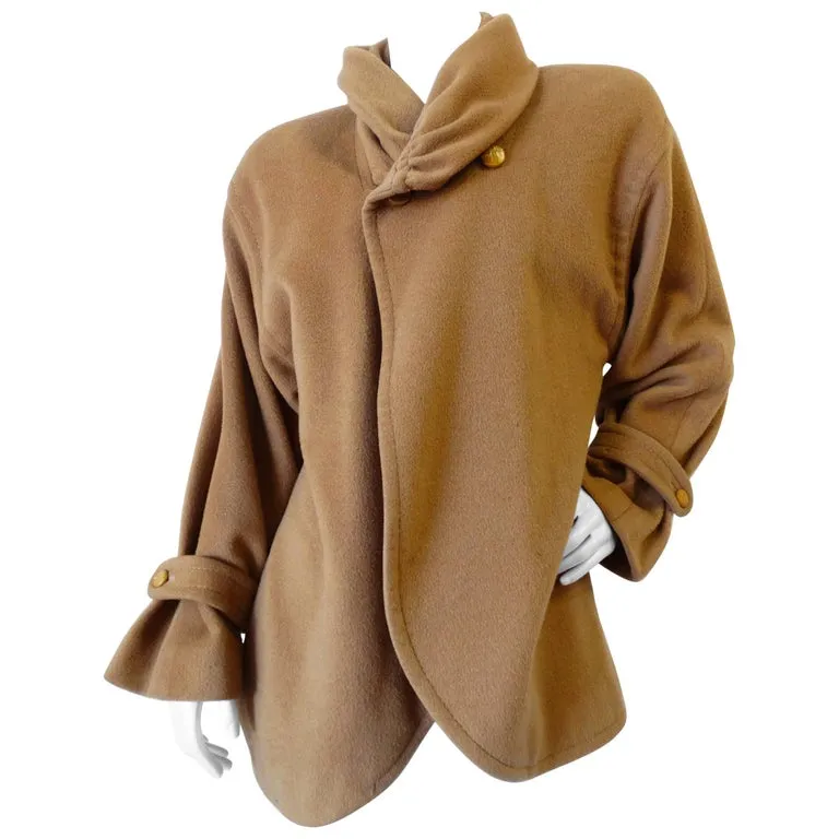 1980s James Galanos Avant-Garde Tan Wool Coat