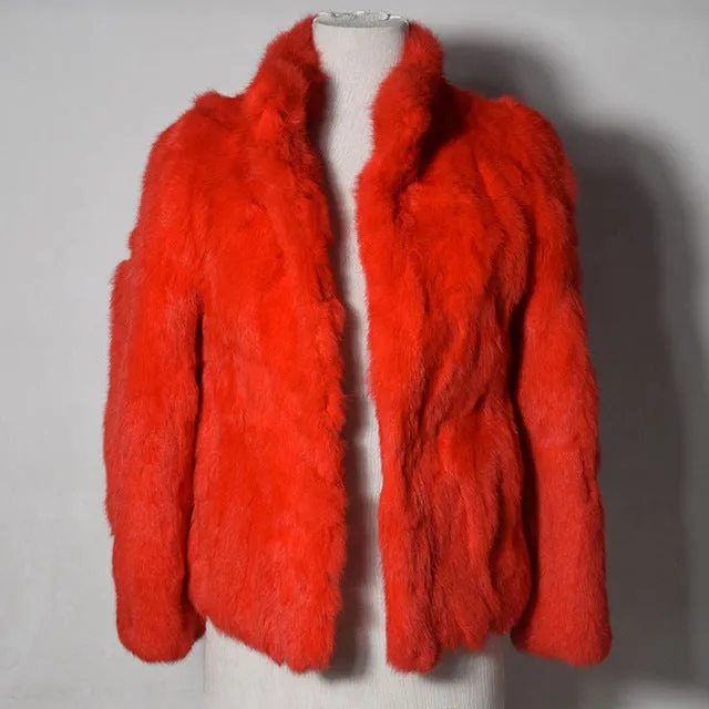 2017 High Quality Real Fur Coat Fashion Genuine Rabbit Fur Overcoats Elegant Women Winter Outwear Stand Collar Rabbit Fur Jacket