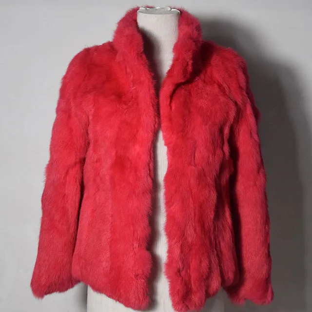 2017 High Quality Real Fur Coat Fashion Genuine Rabbit Fur Overcoats Elegant Women Winter Outwear Stand Collar Rabbit Fur Jacket