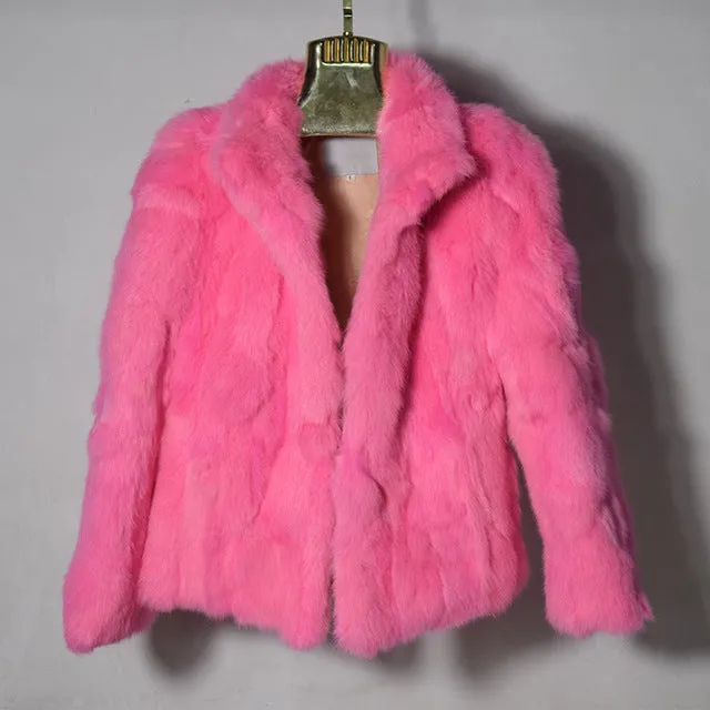 2017 High Quality Real Fur Coat Fashion Genuine Rabbit Fur Overcoats Elegant Women Winter Outwear Stand Collar Rabbit Fur Jacket