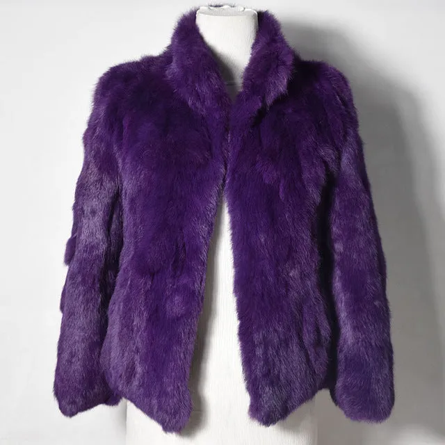 2017 High Quality Real Fur Coat Fashion Genuine Rabbit Fur Overcoats Elegant Women Winter Outwear Stand Collar Rabbit Fur Jacket