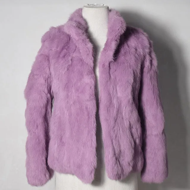 2017 High Quality Real Fur Coat Fashion Genuine Rabbit Fur Overcoats Elegant Women Winter Outwear Stand Collar Rabbit Fur Jacket