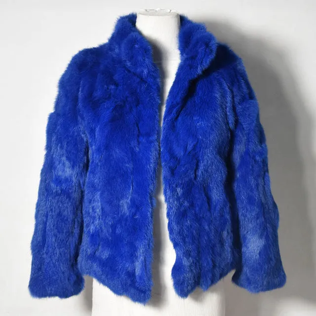 2017 High Quality Real Fur Coat Fashion Genuine Rabbit Fur Overcoats Elegant Women Winter Outwear Stand Collar Rabbit Fur Jacket