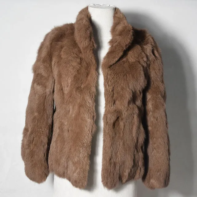 2017 High Quality Real Fur Coat Fashion Genuine Rabbit Fur Overcoats Elegant Women Winter Outwear Stand Collar Rabbit Fur Jacket