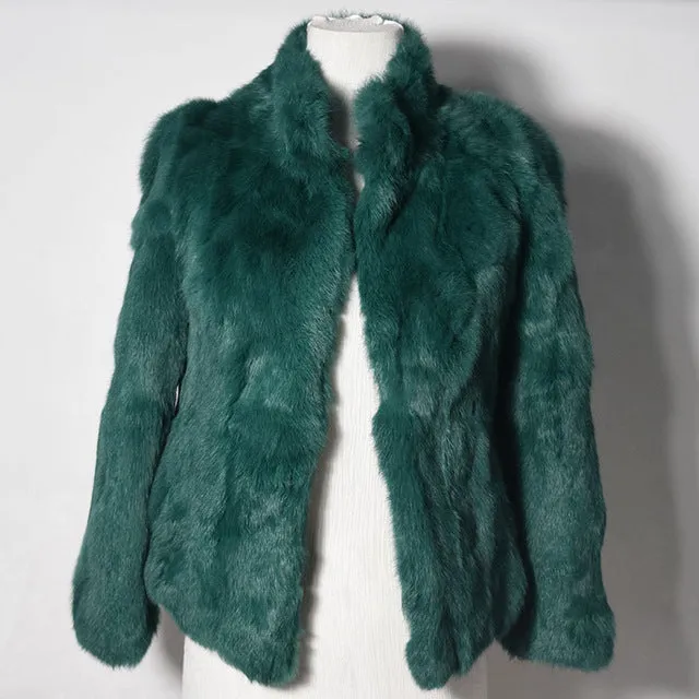 2017 High Quality Real Fur Coat Fashion Genuine Rabbit Fur Overcoats Elegant Women Winter Outwear Stand Collar Rabbit Fur Jacket