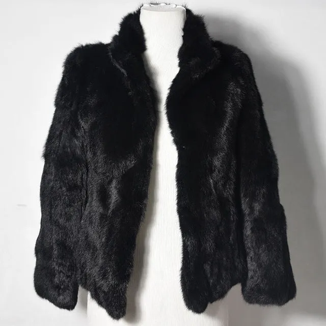 2017 High Quality Real Fur Coat Fashion Genuine Rabbit Fur Overcoats Elegant Women Winter Outwear Stand Collar Rabbit Fur Jacket