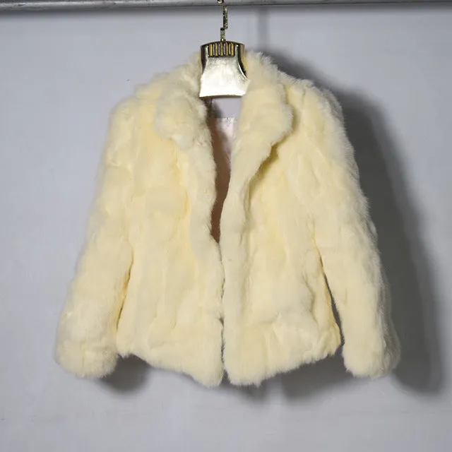 2017 High Quality Real Fur Coat Fashion Genuine Rabbit Fur Overcoats Elegant Women Winter Outwear Stand Collar Rabbit Fur Jacket