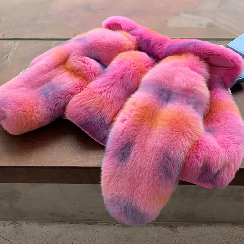2022 New Multicolor Fox Fur Coat Women Luxury Collared Zipper Short Overcoat Warm Winter Streetwear 3655A