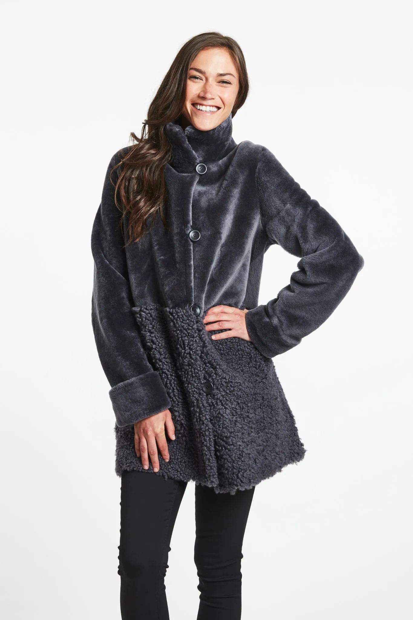 #287  Reversible Two Texture Spanish Merino Shearling Coat JUST 2  1 /S  1/XL  $500  sorry no additional discounts