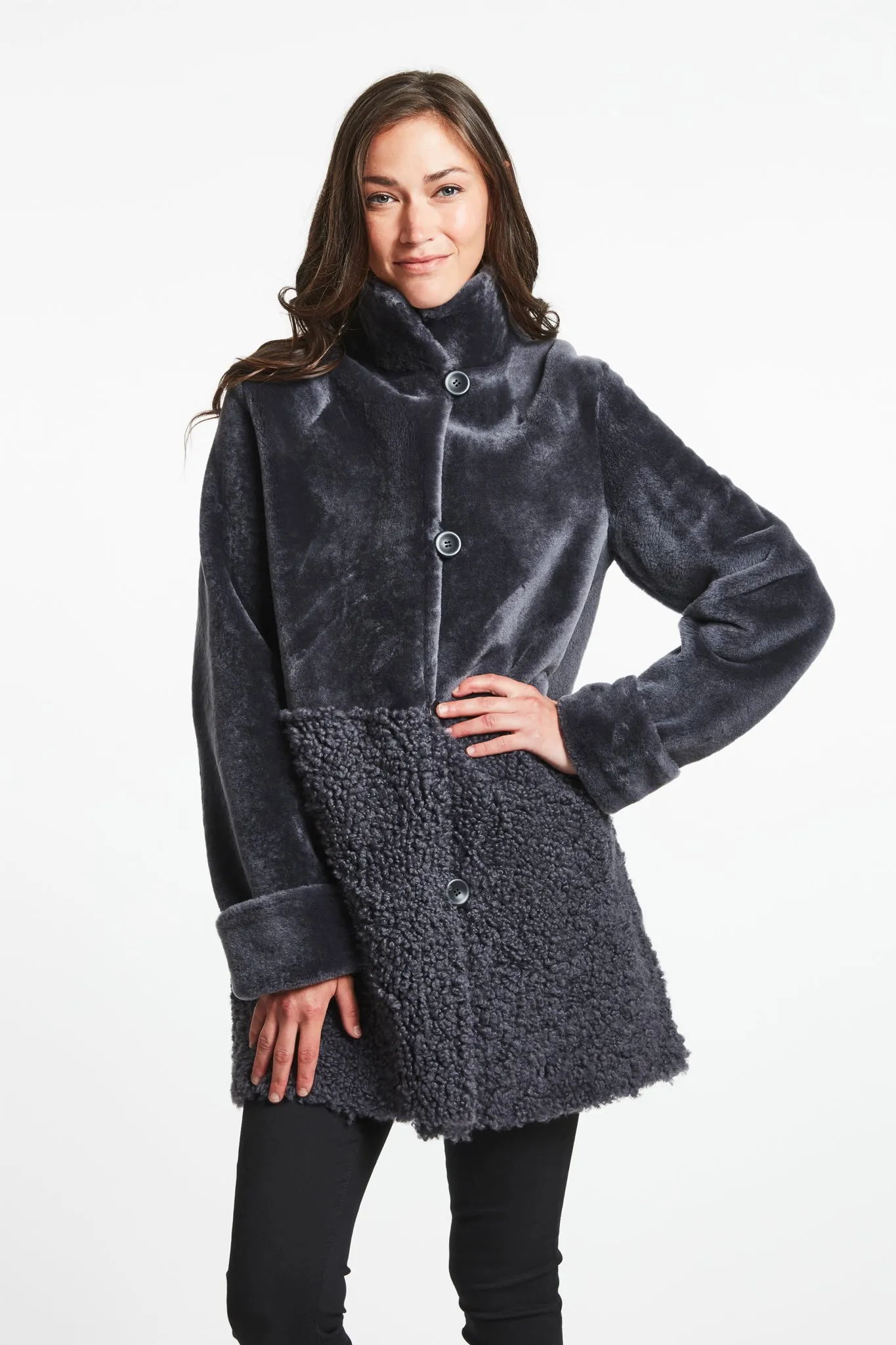 #287  Reversible Two Texture Spanish Merino Shearling Coat JUST 2  1 /S  1/XL  $500  sorry no additional discounts