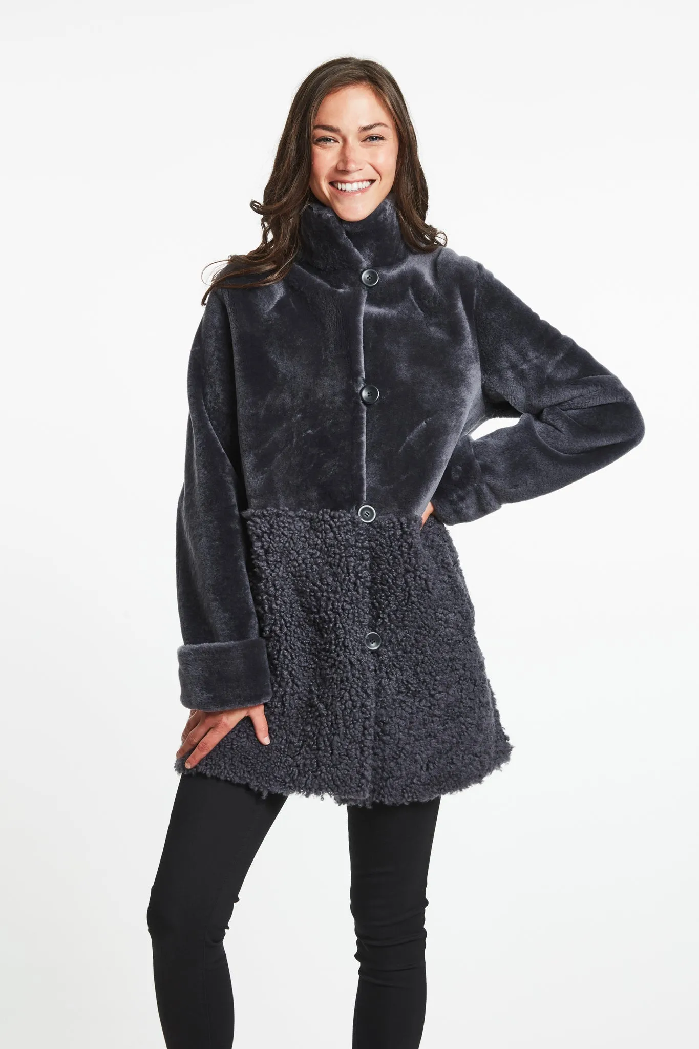 #287  Reversible Two Texture Spanish Merino Shearling Coat JUST 2  1 /S  1/XL  $500  sorry no additional discounts