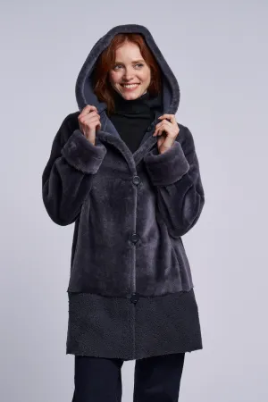 477HD Hooded shearling coatJust 1 left  1/S  1/M  $500  sorry no additional discounts