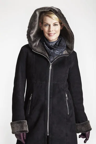 #5293HD Fitted Shearling Coat with Zip Front and Hood  JUST  1 M  $500   sorry no additional discounts