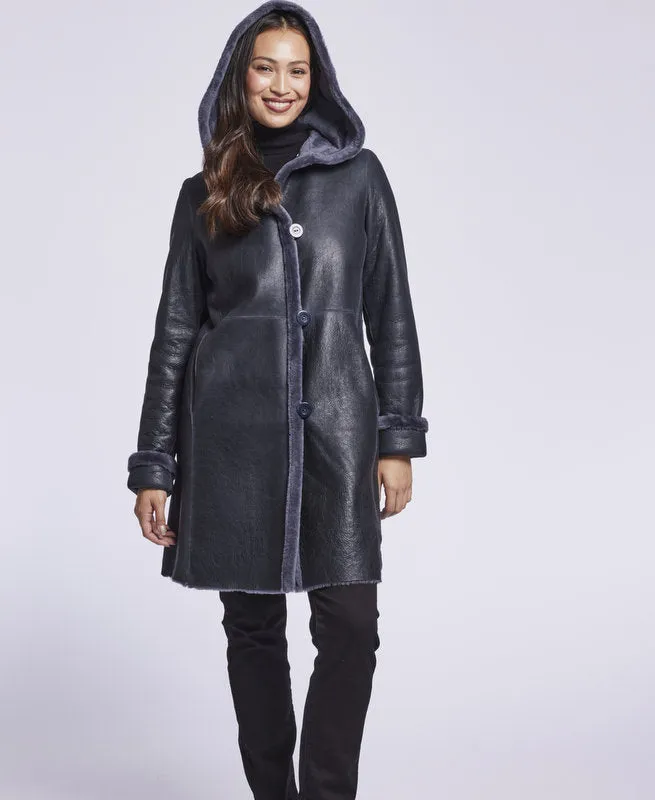 #6169 Hooded Reversible Shearling Coat  REVERSE TO CURLY WOOL  $500   sorry no additional discounts
