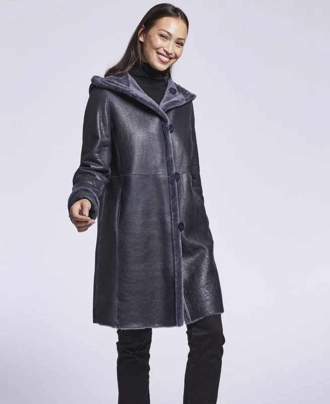 #6169 Hooded Reversible Shearling Coat  REVERSE TO CURLY WOOL  $500   sorry no additional discounts