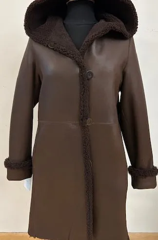 #6169 Hooded Reversible Shearling Coat  REVERSE TO CURLY WOOL  $500   sorry no additional discounts