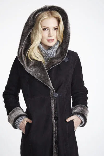 #6423 Long Hooded  Shearling Coat   SPECIAL ORDER ONLY  $1295
