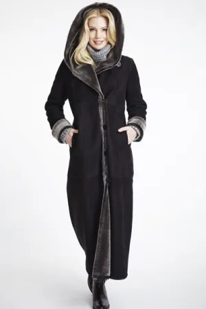 #6423 Long Hooded  Shearling Coat   SPECIAL ORDER ONLY  $1295