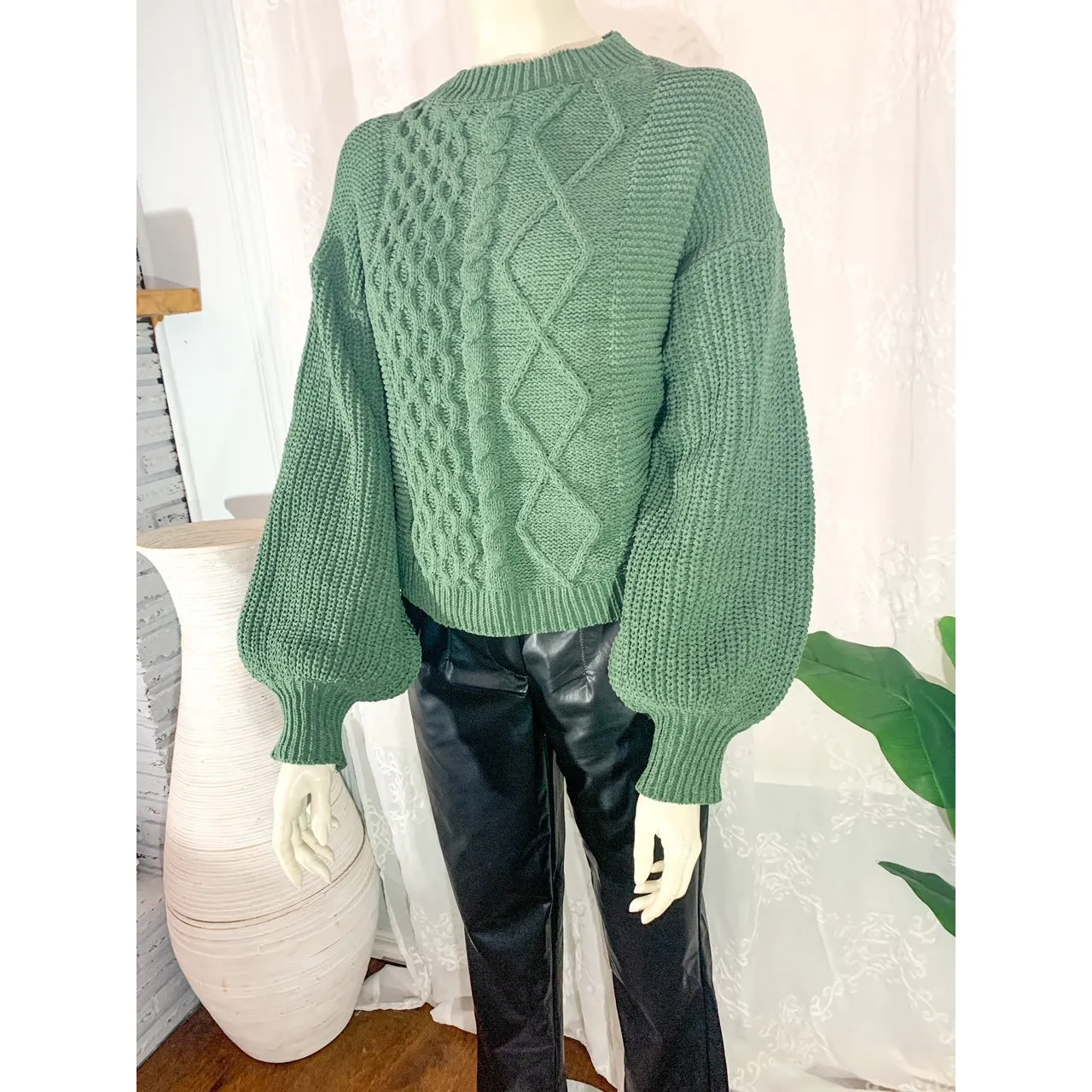 A Special Place Cable Knit Sweater - Hunter Green
