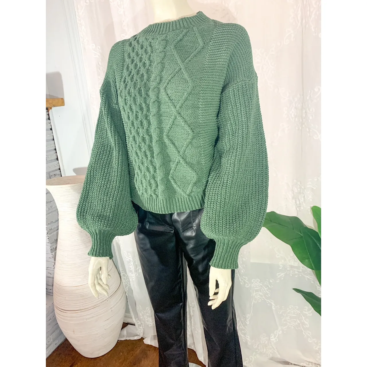 A Special Place Cable Knit Sweater - Hunter Green