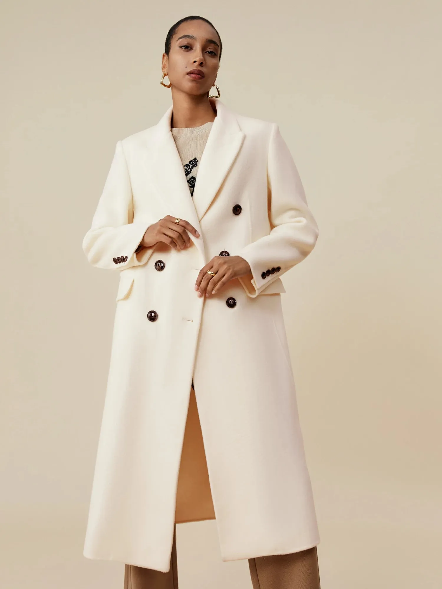 Amoretu 65% Wool Notched Lapel Classic Double Breasted Coat