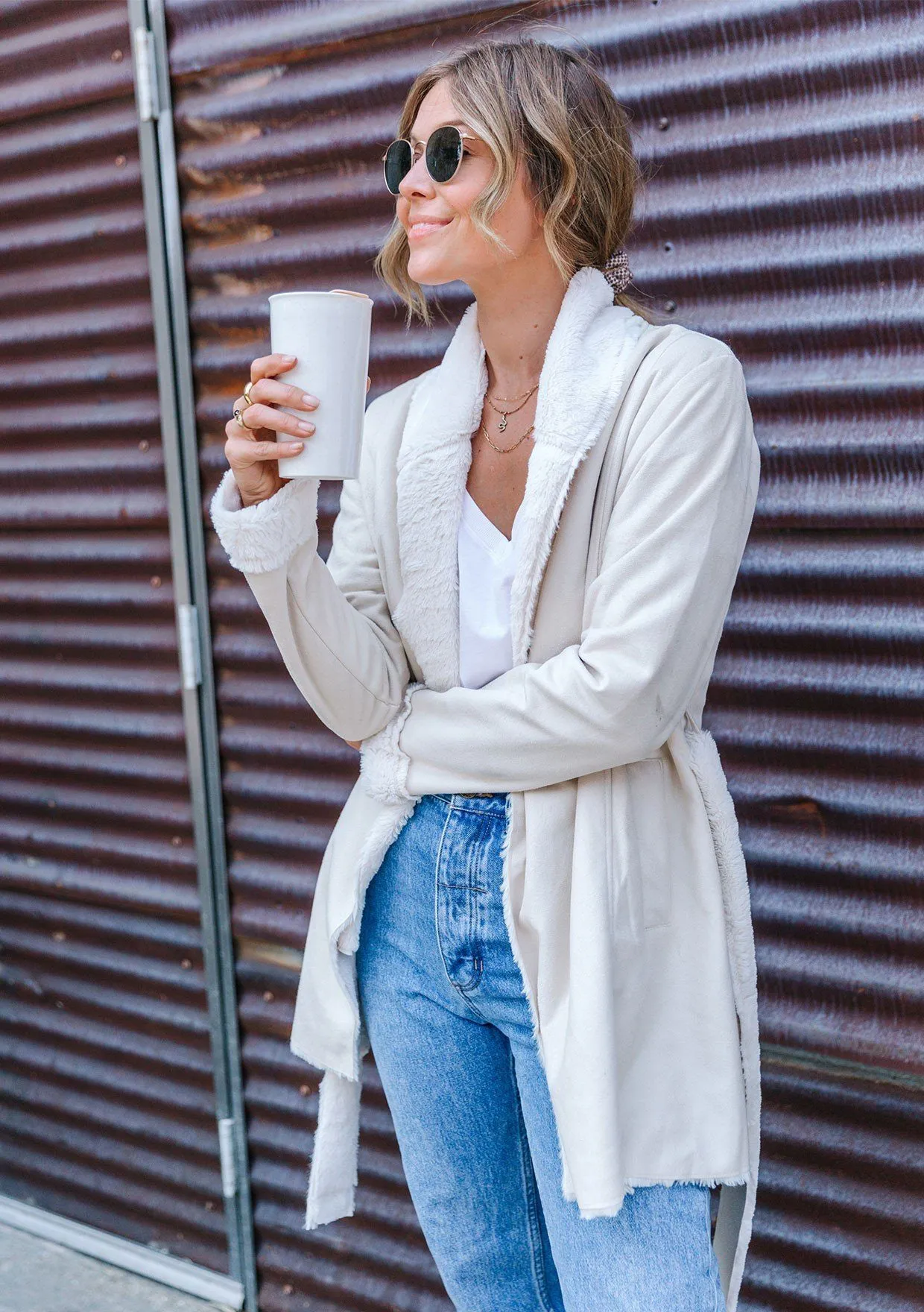 Aspen Faux Shearling Belted Coat