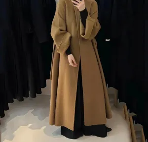 Autumn Winter Wool Belt Lace-Up Overcoat