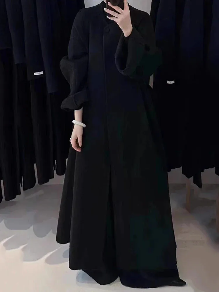 Autumn Winter Wool Belt Lace-Up Overcoat