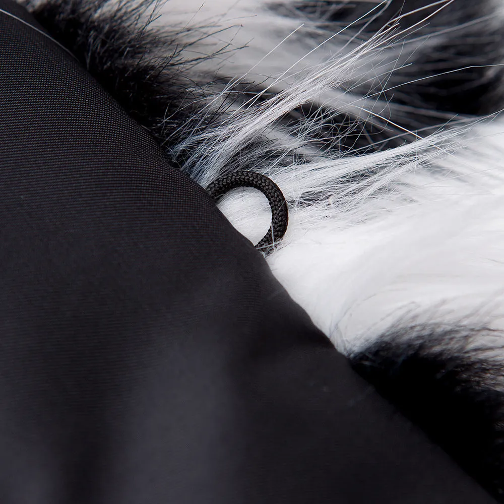 Black and White Striped Faux Fur Long Sleeve Coat