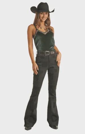 Black Patched High Rise Flares