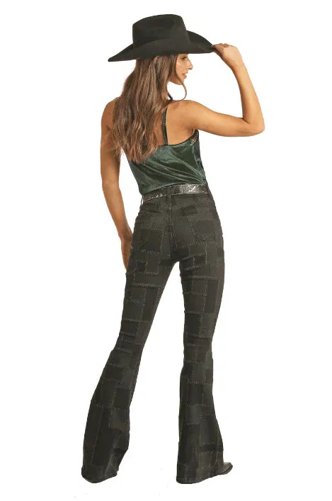 Black Patched High Rise Flares