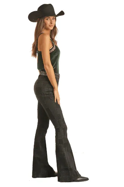 Black Patched High Rise Flares