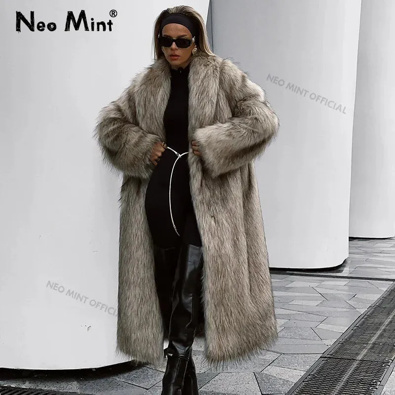 Bluetooth-enabled Winter Jacket Luxury Women Wife  Gradient Faux Mob Aesthetic Coat Female Fox Long Fur Furry Fur Fluffy Express delivery Overcoat