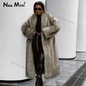 Bluetooth-enabled Winter Jacket Luxury Women Wife  Gradient Faux Mob Aesthetic Coat Female Fox Long Fur Furry Fur Fluffy Express delivery Overcoat
